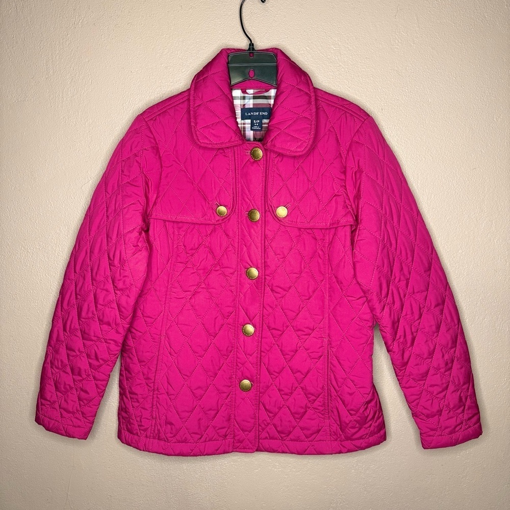 Lands’ End Magenta Pink Quilted Button Up Barn Chore Jacket Women's Size S/P - Picture 3 of 15
